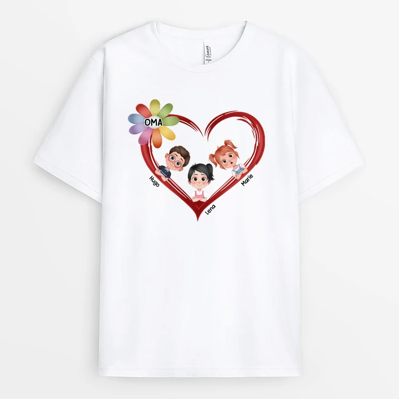 Oma Enkelkinder Blumen Herz Cartoon - Personalisiertes Geschenk | Oma T Shirt