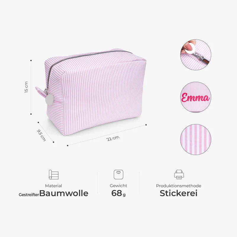 Damen Kosmetiktasche Name - Personalisierte Geschenke Für Frauen | Kosmetiktasche Gestreift Mit Stickerei