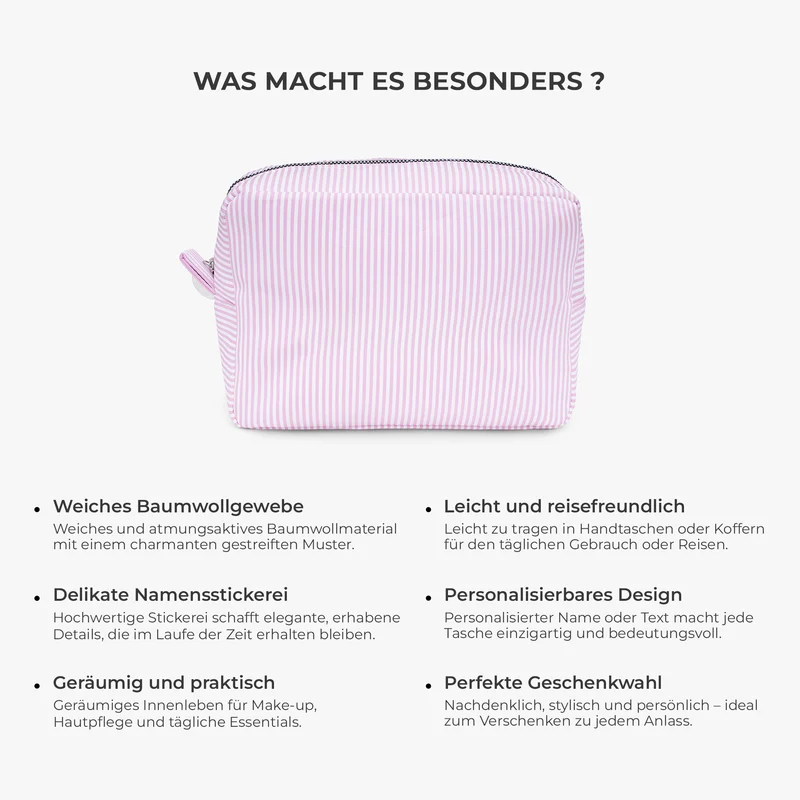 Damen Kosmetiktasche Name - Personalisierte Geschenke Für Frauen | Kosmetiktasche Gestreift Mit Stickerei