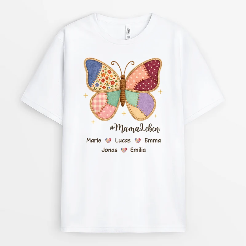 Liebe #OmaLeben Schmetterling Patchwork - Personalisiertes Geschenk | Oma & Mama T Shirt