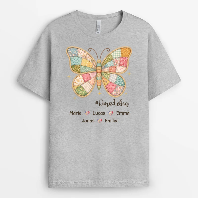 Liebe #OmaLeben Schmetterling Patchwork - Personalisiertes Geschenk | Oma & Mama T Shirt