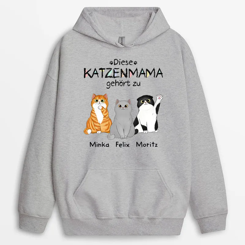 Diese Katzenmama Gehört Zu - Personalisierte Geschenke Katze | Weißer Hoodie