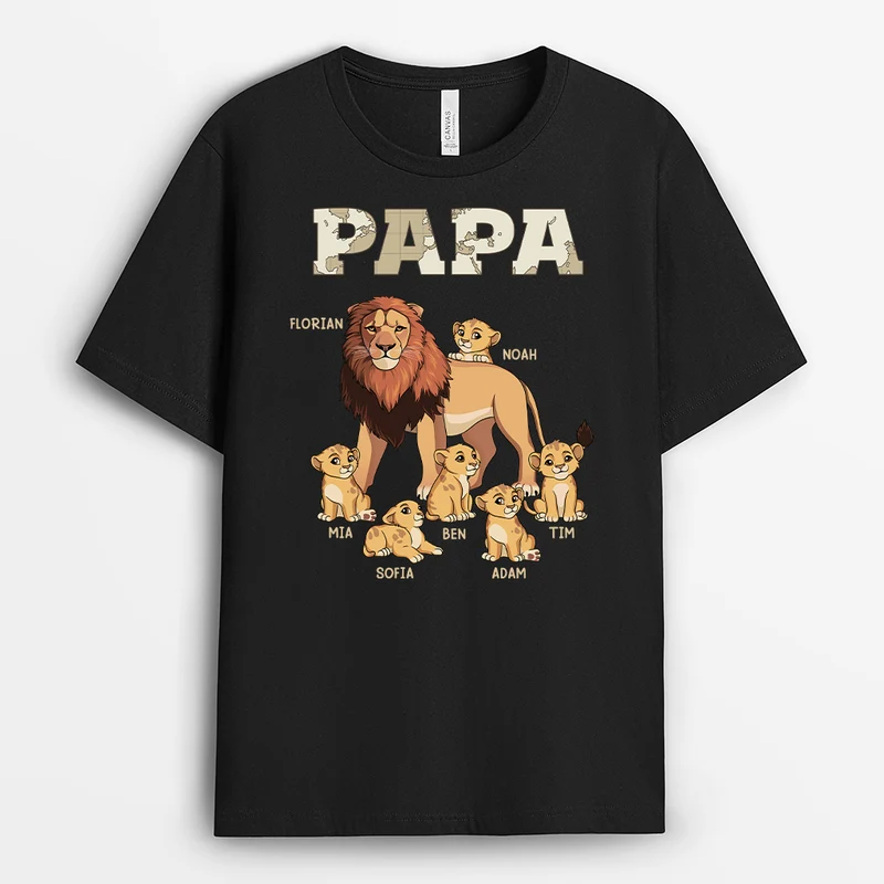 Papa Kinder Löwe Weltkarte - Personalisiertes Geschenk | T Shirt Papa
