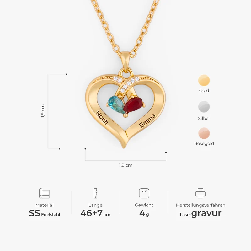 Herz Mit Geburtstein - Personalisiertes Geschenk | Halskette Damen Und Männer