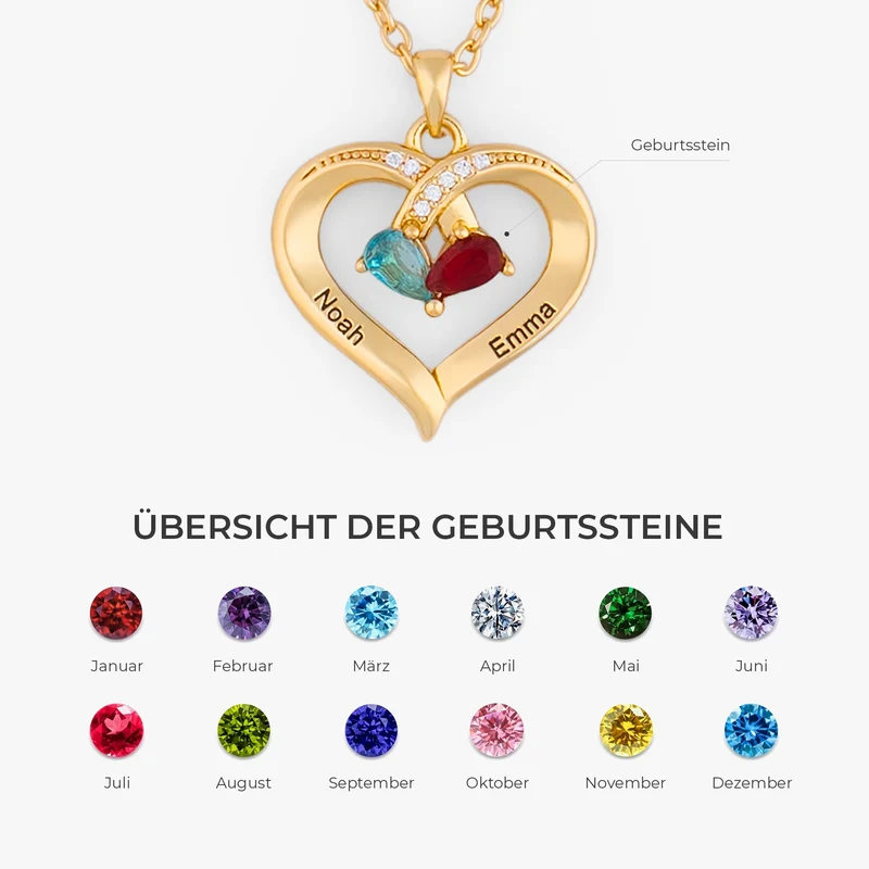 Herz Mit Geburtstein - Personalisiertes Geschenk | Halskette Damen Und Männer