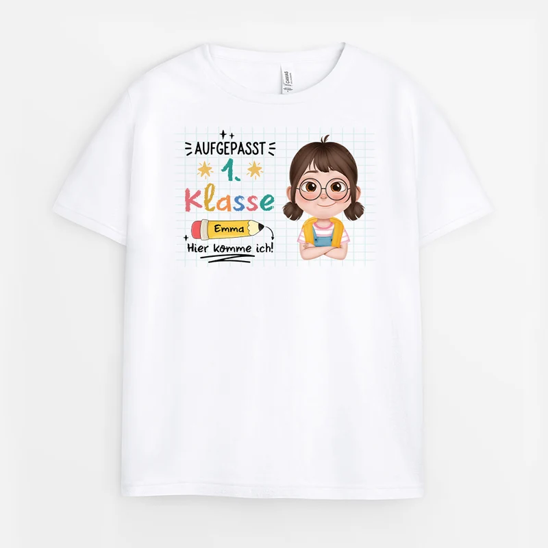 Aufgepasst Erste Klasse Hier Komme Ich - Personalisiertes Geschenk | T Shirts Kinder