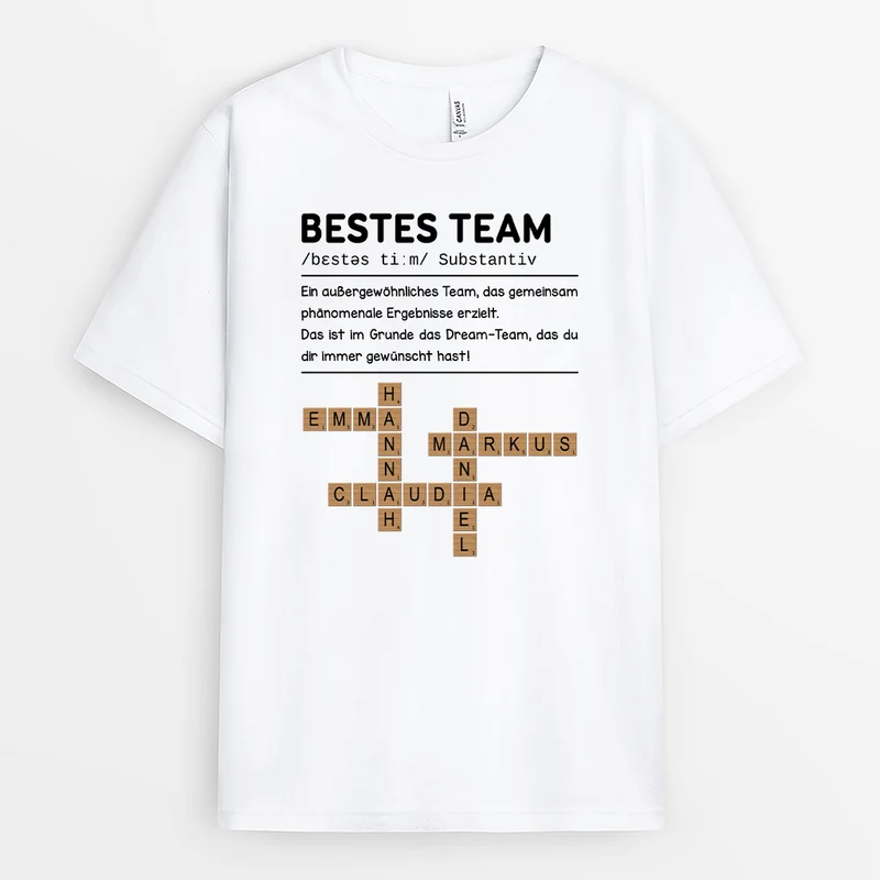 Definition Bestes Team Kreuzworträtsel - Personalisiertes Geschenk | T-shirt Kollegen/Kollegin