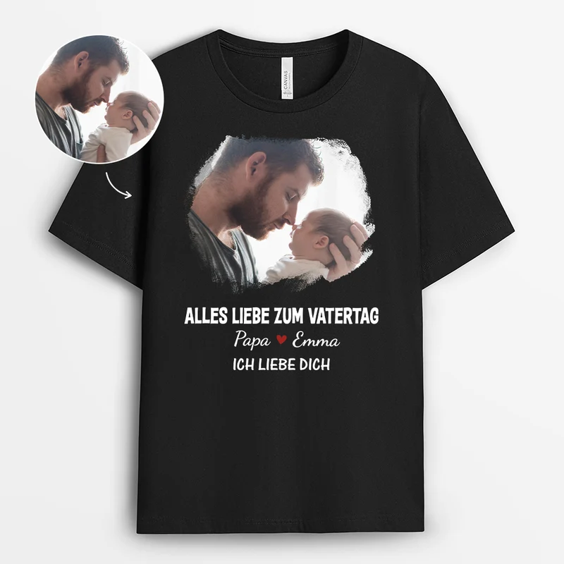 Schönen Vatertag - Personalisiertes Geschenk | Schwarzes T Shirt Papa mit Foto