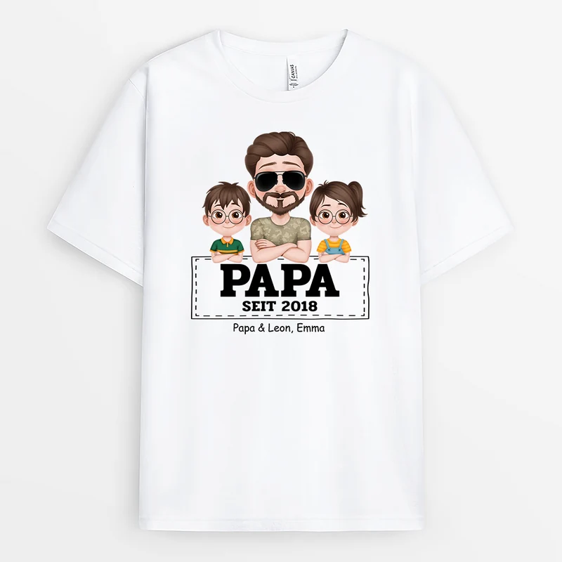 Papa Seit Armeemuster Cartoon - Personalisiertes Geschenk | T Shirt Papa