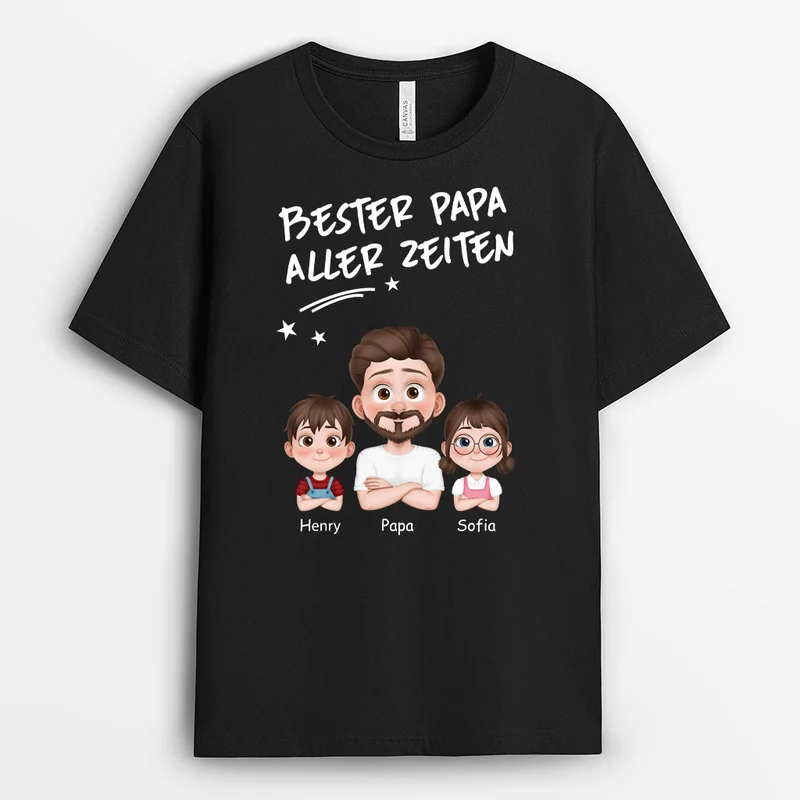 Bester Papa Aller Zeiten - Personalisiertes Geschenk | T Shirt Papa Cartoon