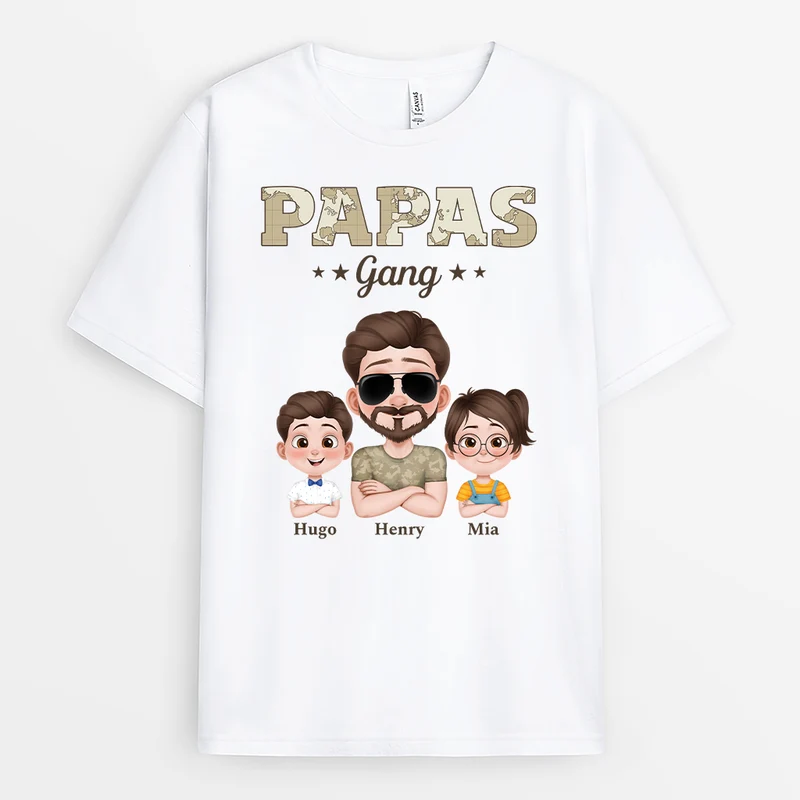 Papas Gang Armeemuster Cartoon - Personalisiertes Geschenk | Weißes T Shirt Papa