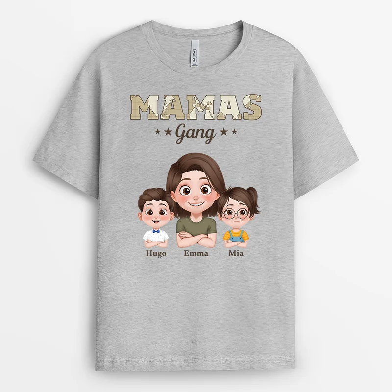 Papas Gang Armeemuster Cartoon - Personalisiertes Geschenk | Weißes T Shirt Papa