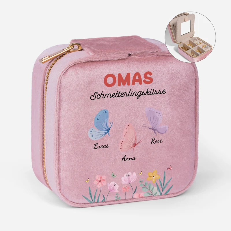 Omas Schmetterlingsküsse - Personalisiertes Geschenk | Schmuckkästchen Samt Oma Mama