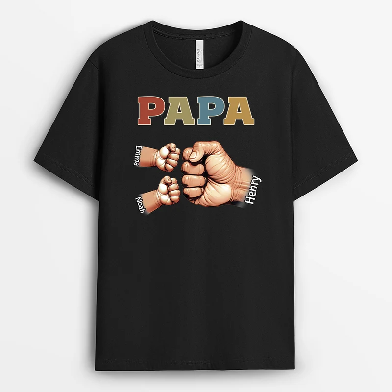 Papa & Kinder Mit Fäusten - Personalisiertes Geschenk | T Shirt Papa Vintage