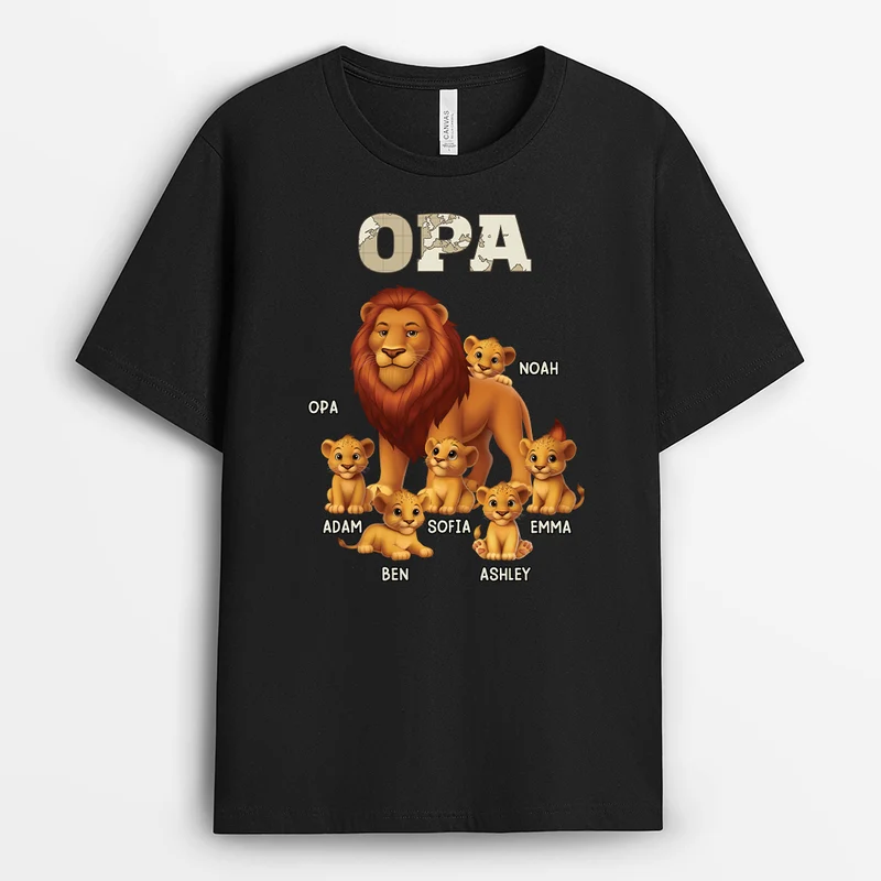 Opa Löwe Cartoon Weltkarte - Personalisiertes Geschenk | T Shirt Opa