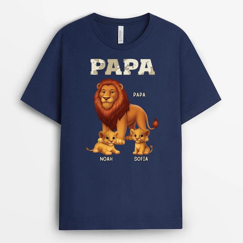 Opa Löwe Cartoon Weltkarte - Personalisiertes Geschenk | T Shirt Opa