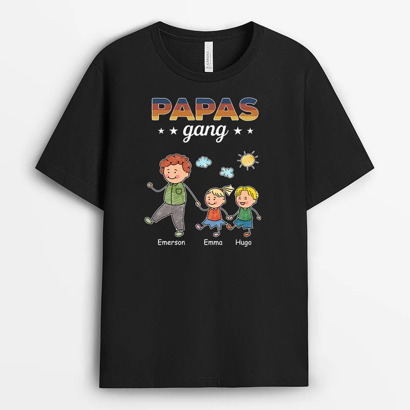 Papas Gang Vintage - Personalisiertes Geschenk | Schwarze T shirts Herren im Basic-Stil