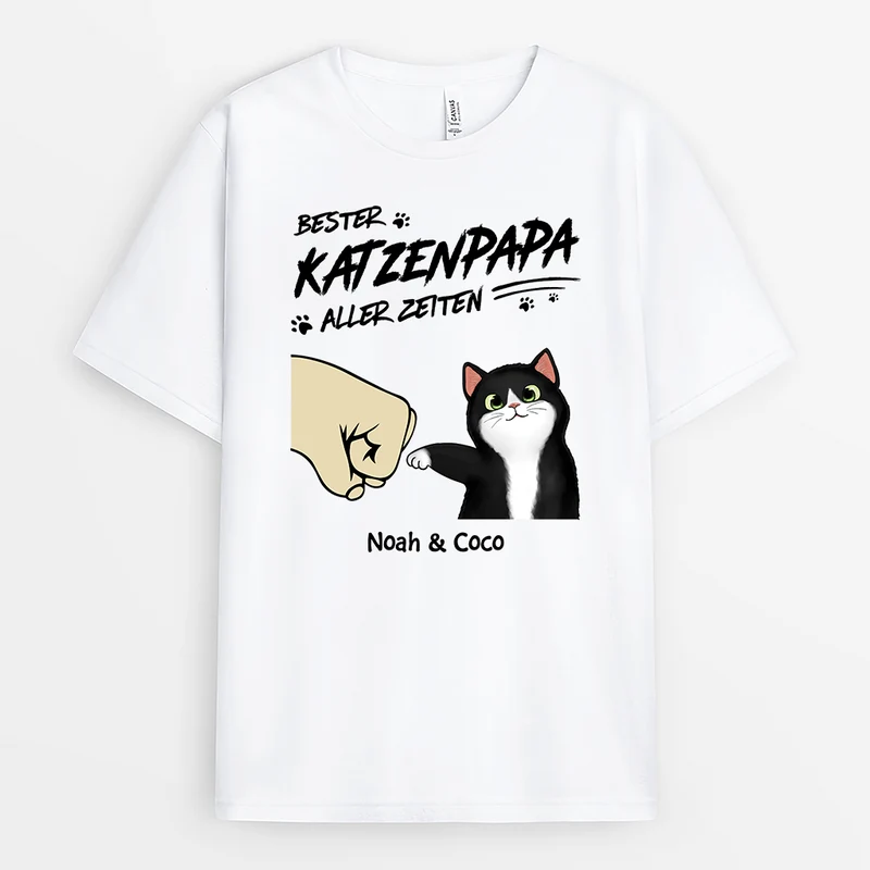 Bester Katzenpapa/Beste Katzenmama Aller Zeiten Faust - Personalisiertes Geschenk | T-Shirt für Katzenliebhaber