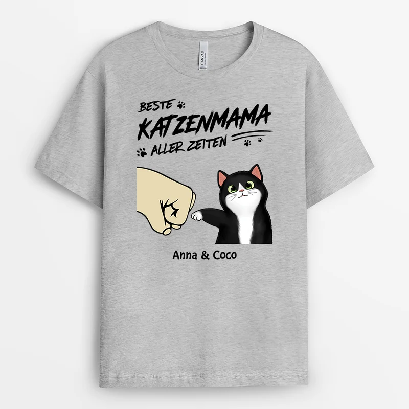 Bester Katzenpapa/Beste Katzenmama Aller Zeiten Faust - Personalisiertes Geschenk | T-Shirt für Katzenliebhaber