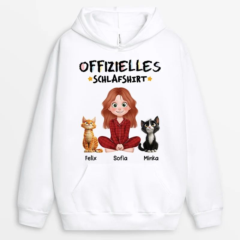 Offizielles Schlafshirt Cartoon - Personalisiertes Geschenk | Hoodie für Katzenliebhaber