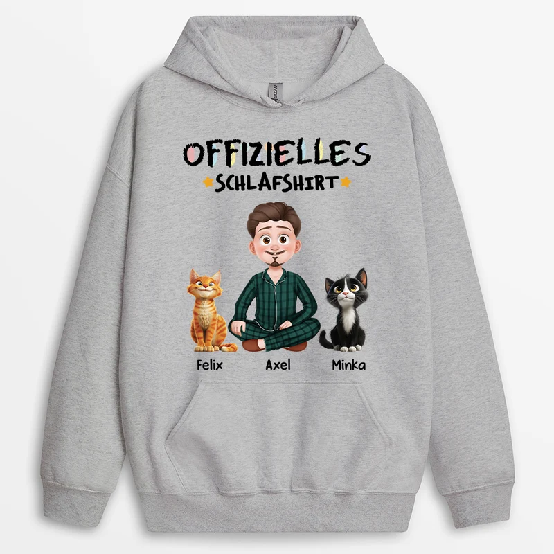Offizielles Schlafshirt Cartoon - Personalisiertes Geschenk | Hoodie für Katzenliebhaber