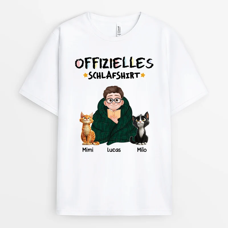 Offizielles Schlafshirt - Personalisierte Geschenke Katze | T-Shirt Buntstifte Cartoon
