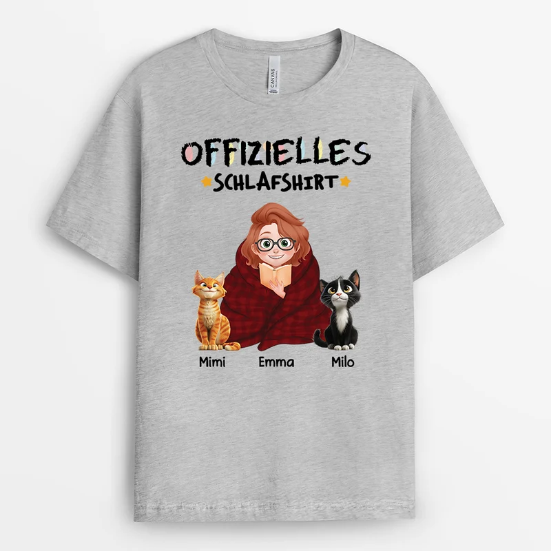 Offizielles Schlafshirt - Personalisierte Geschenke Katze | T-Shirt Buntstifte Cartoon