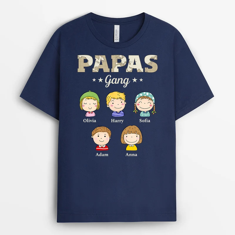 Papas Gang - Personalisiertes Geschenk | Mama/Papa Shirt Weltkarte Doodle