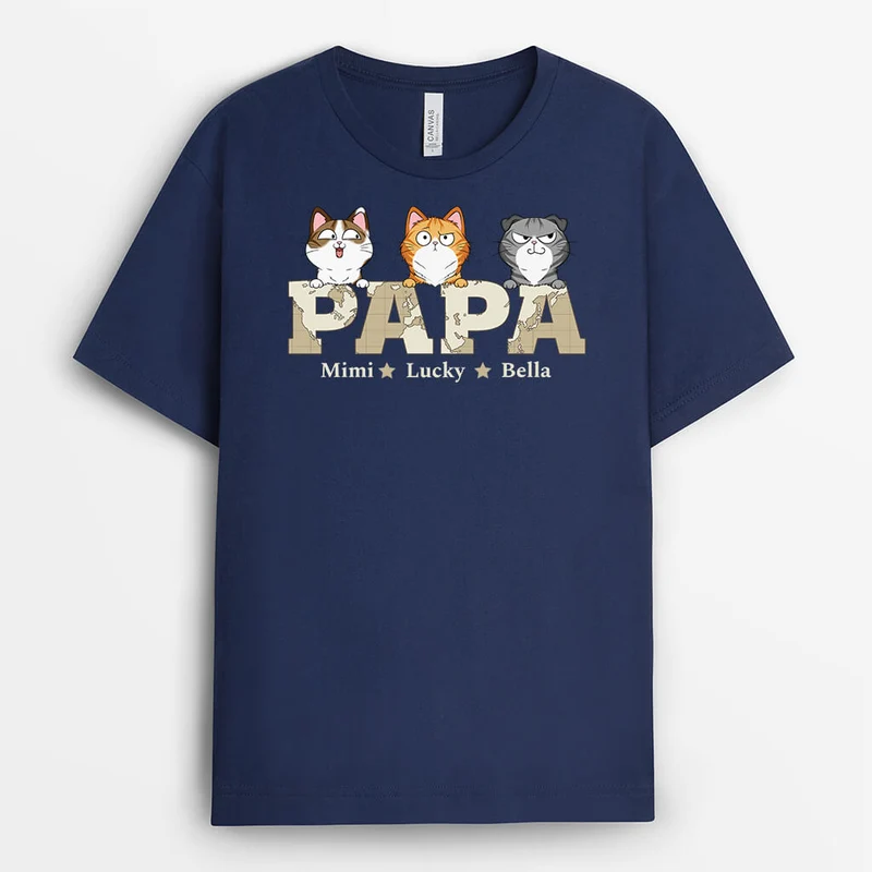 Papa Und Katzen - Personalisiertes Geschenk | T-shirt für Katzenhalter im Retro Stil