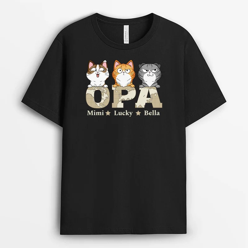 Papa Und Katzen - Personalisiertes Geschenk | T-shirt für Katzenhalter im Retro Stil