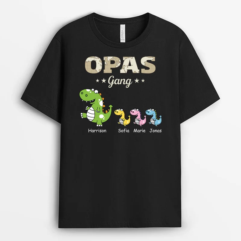 Opas/Papas Dino-Bande - Personalisiertes Geschenk | T-Shirt für Männer mit Bleistiftdinosaurier und Kartenmotiv