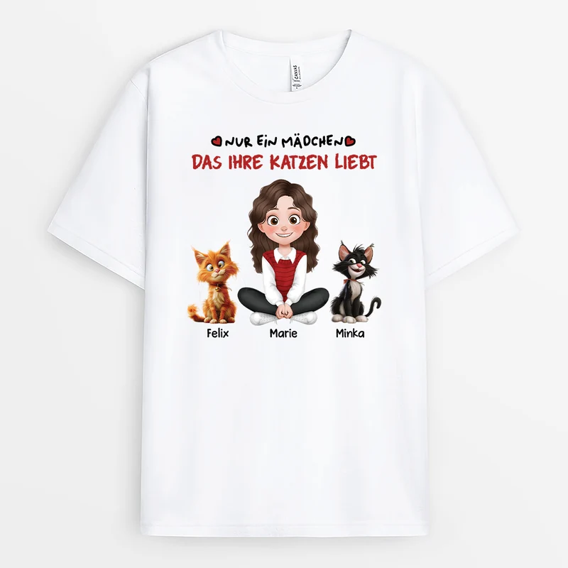 Einfach Ein Mädchen Das Ihre Katzen Liebt - Personalisiertes Geschenk | Katze T-Shirts