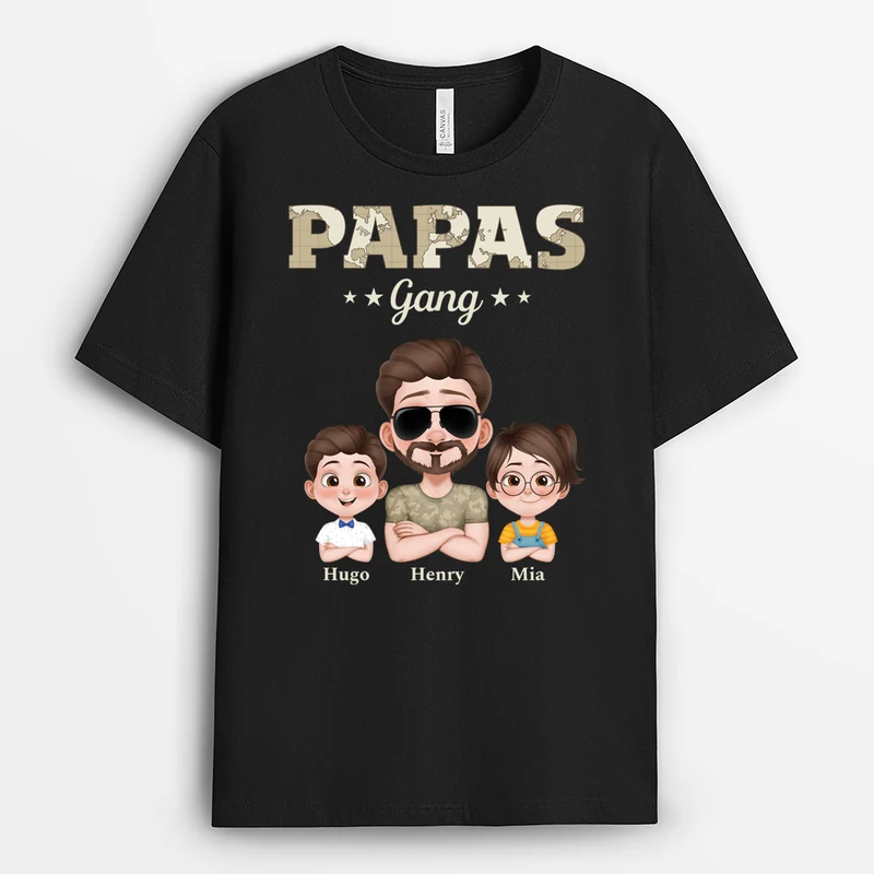 Papas Gang Weltkarte - Personalisiertes Geschenk | Cooles T Shirt Papa Cartoon