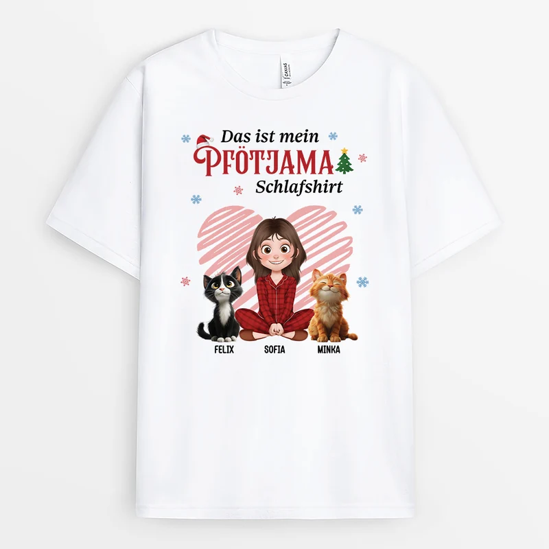 Das Ist Mein Pfötjama Schlafshirt - Personalisierte Weihnachtsgeschenke | Katzen T-Shirt Blumen