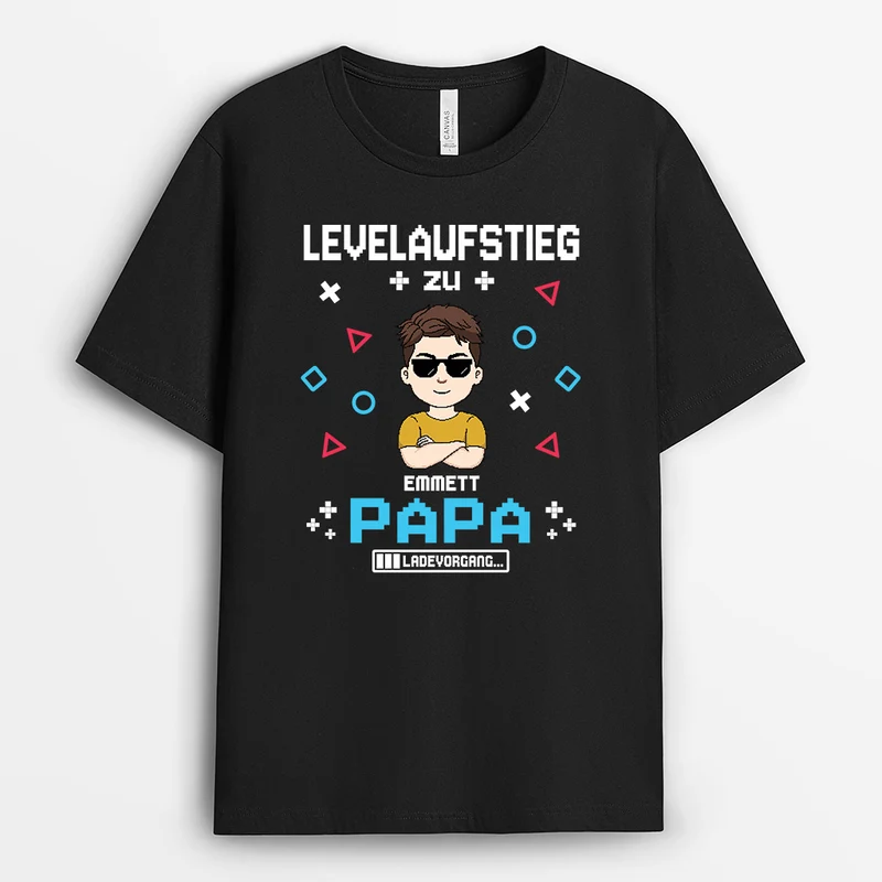 Levelaufstieg Zu Papa Ladevorgang - Personalisiertes Geschenk Werdender Papa | Shirt Pixel Zocker