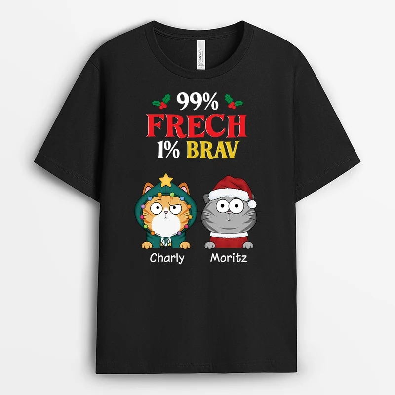 99 % Frech 1 % Brav - Personalisierte Weihnachtsgeschenke | Katzen T-Shirt