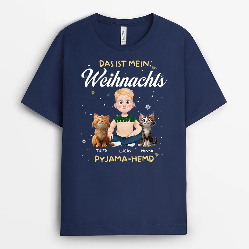 Das Ist Mein Pfötjama Schlafshirt - Personalisierte Weihnachtsgeschenke | Katzen T-Shirt Schneeflocken