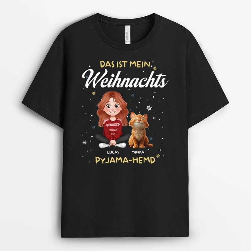 Das Ist Mein Pfötjama Schlafshirt - Personalisierte Weihnachtsgeschenke | Katzen T-Shirt Schneeflocken