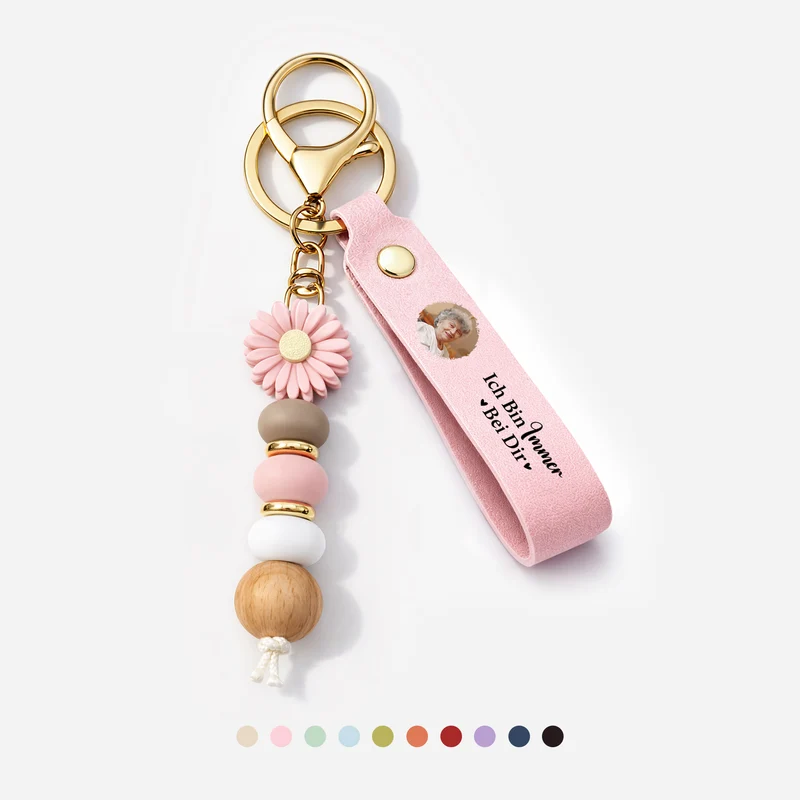 Ich Bin Immer Bei Dir - Personalisierte Trauergeschenke | UV Druck Daisy Schlüsselanhänger Perlen Foto Frau/Mann