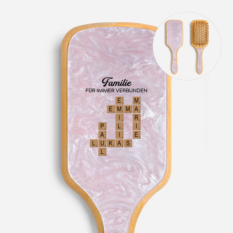 Familie Für Immer Verbunden - Personalisiertes Kreuzworträtsel Geschenk | UV Druck Acetat & Holz Haarbürste Bruder/Schwester/Familie