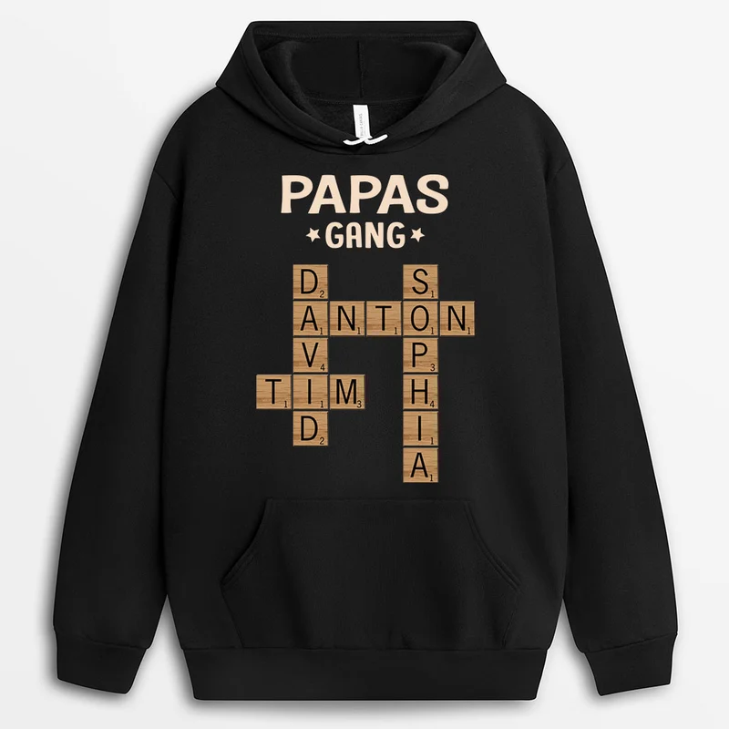 Papas/Mamas Gang - Personalisierte Kreuzworträtsel Geschenke | Mama/Papa Hoodie Holz