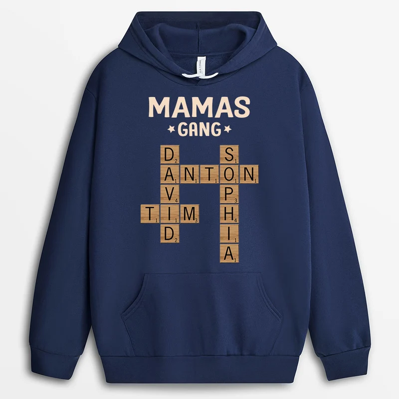 Papas/Mamas Gang - Personalisierte Kreuzworträtsel Geschenke | Mama/Papa Hoodie Holz