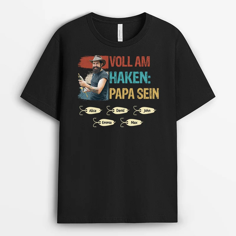 Voll Am Haken Papa Sein - Personalisiertes Geschenk | T Shirt Papa mit Foto