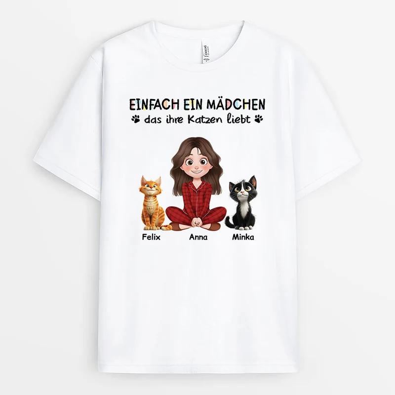 Einfach Ein Mädchen Das Ihre Katzen Liebt - Personalisierte Geschenke Katzen | T-Shirt Cartoon