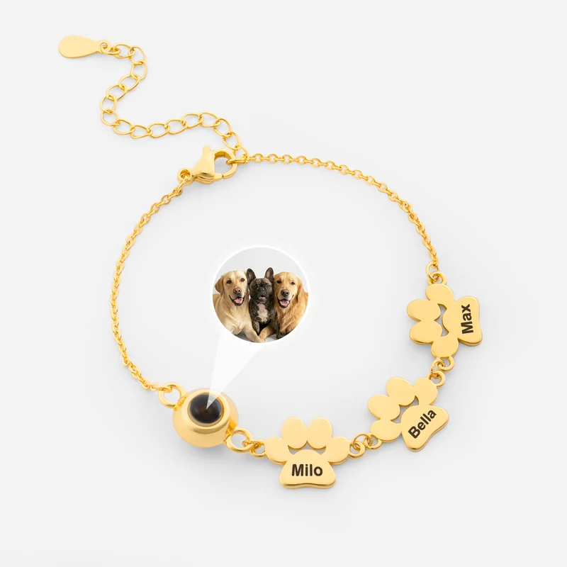 Pfoten Hund Katze - Personalisiertes Geschenk | Armband Mit Bild Im Stein