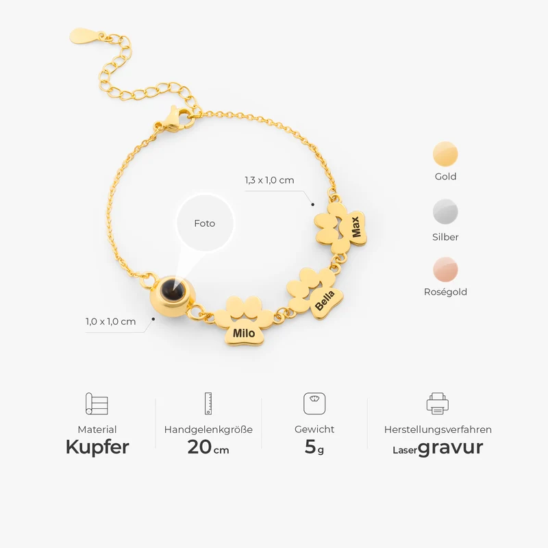 Pfoten Hund Katze - Personalisiertes Geschenk | Armband Mit Bild Im Stein