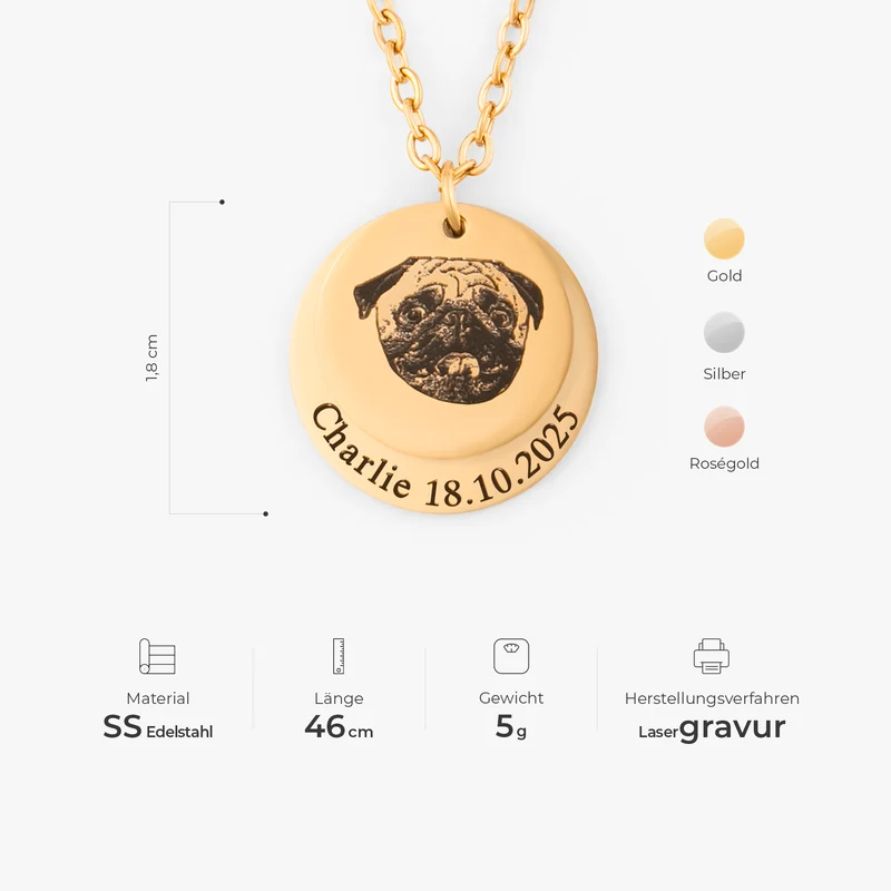 Portrait & Datum - Personalisierte Haustier Geschenke | Halskette