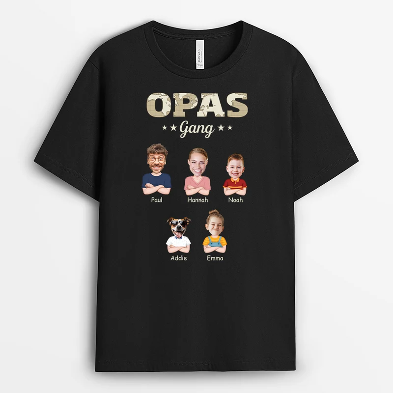 Opas Gang Mit Familie - Personalisiertes Geschenk | T Shirt Opa Mit Gesicht