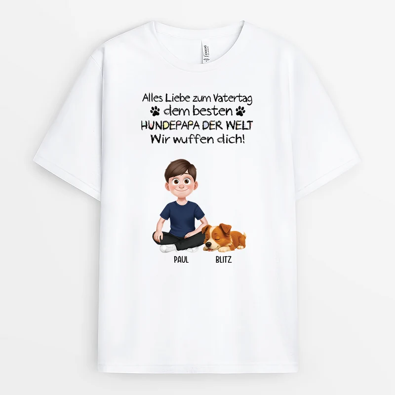 Vatertag Hundepapa Ich Wuff Dich Cartoon Buntstifte - Personalisiertes Geschenk | Hunde T-shirts