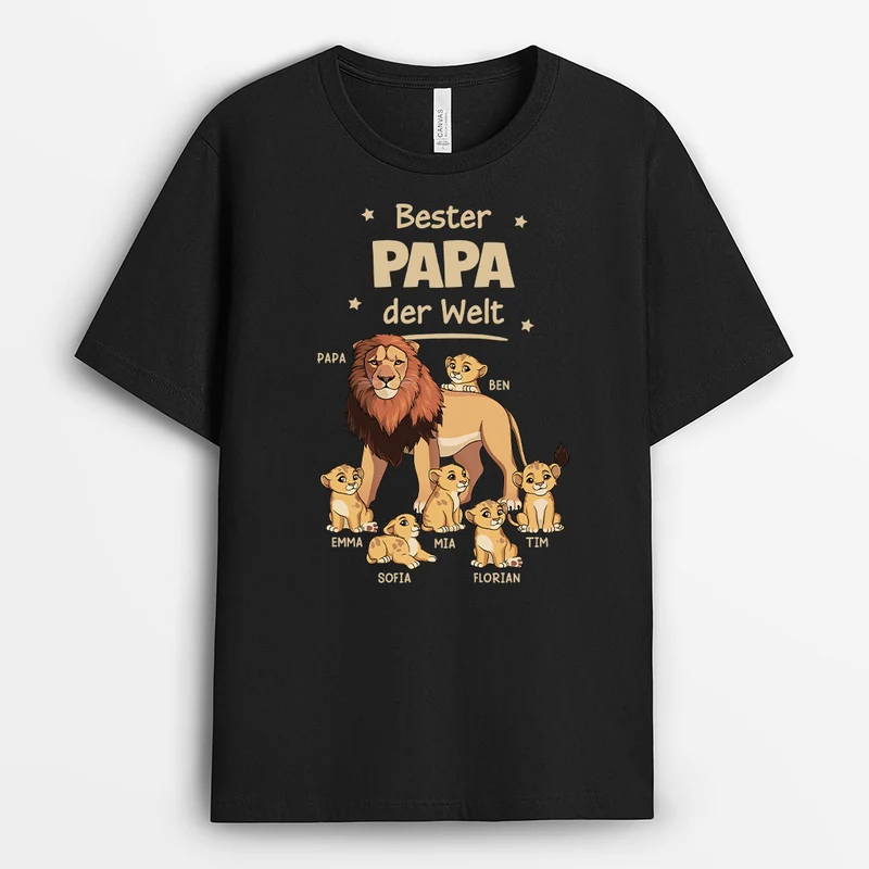 Bester Papa Der Welt Löwe - Personalisiertes Geschenk | Weißes T Shirt Papa